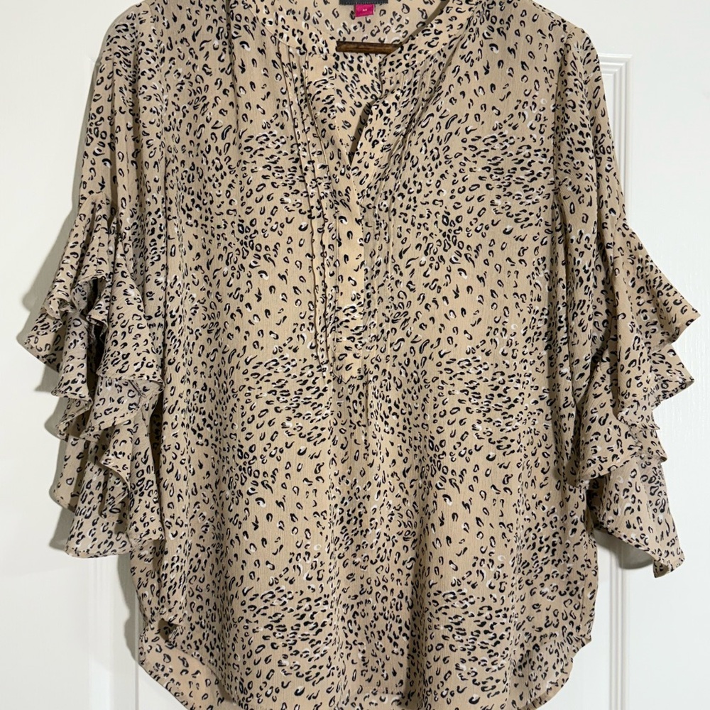 Vince Camuto Tan Ruffled 3/4 Bell Sleeve Blouse